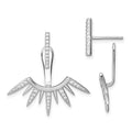 Sterling Silver Rhodium-plated CZ Bar & Spikes Front & Back Post Earrings, 18 x 26 mm
