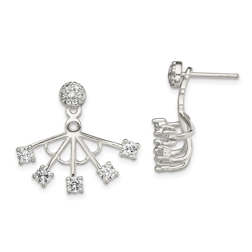 Sterling Silver Polished CZ Webbed Design Front & Back Post Earrings, 19 x 22.5 mm