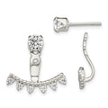 Sterling Silver Polished Beaded Curve & CZ Front & Back Post Earrings, 22 x 19 mm