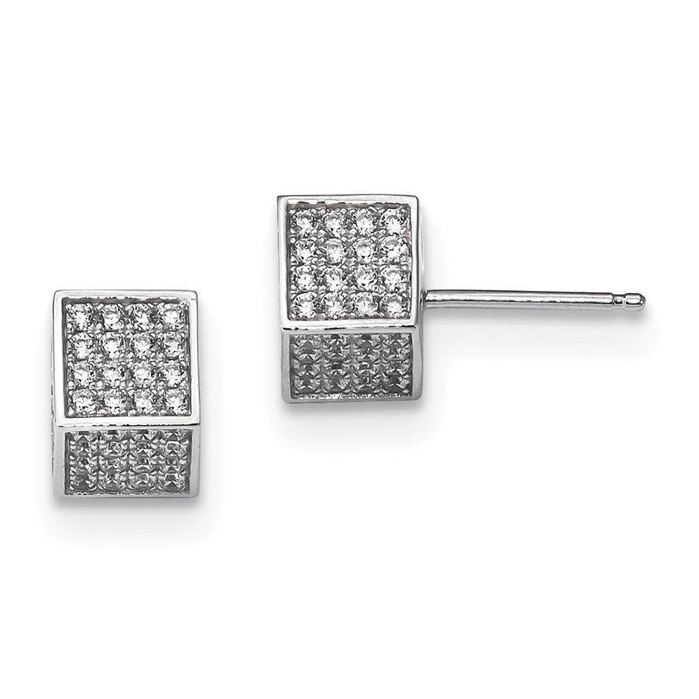 Pure Fire Sterling Silver Rhod-plated CZ 3D Square Post Earrings, 8 x 8 mm