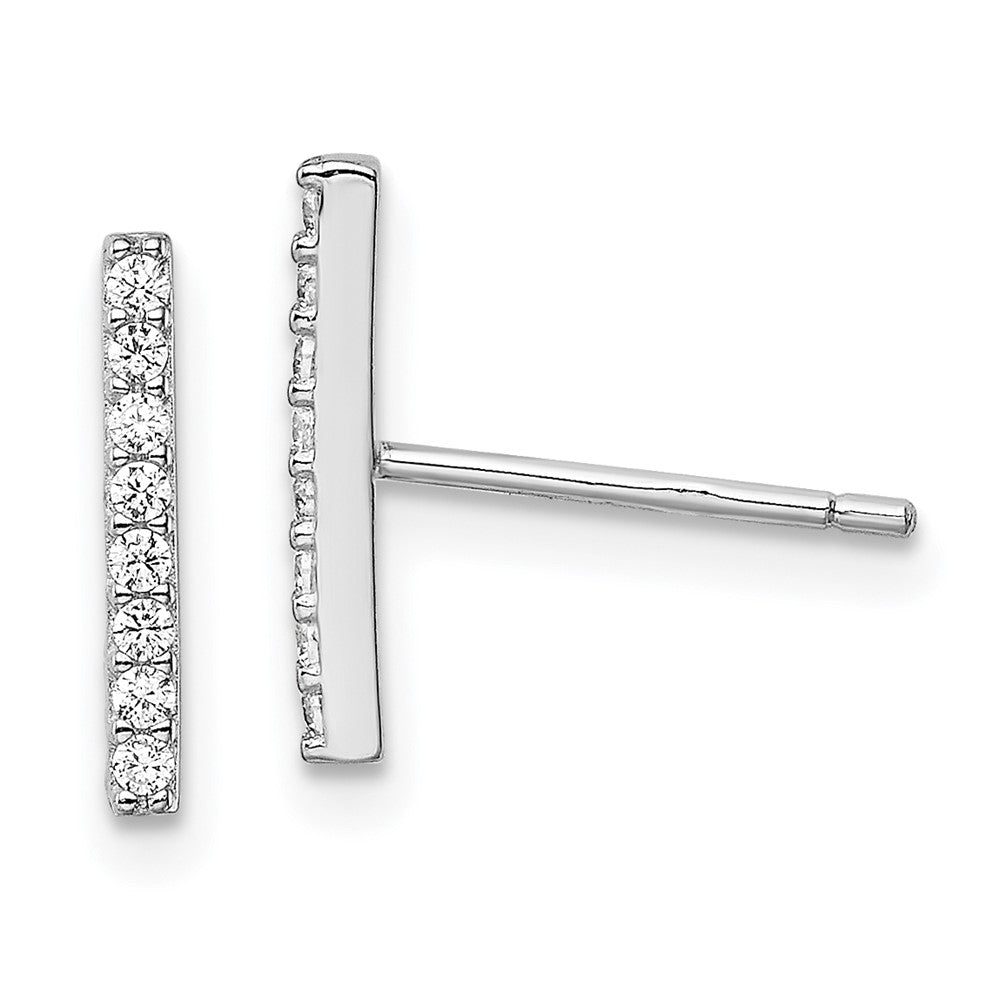 Sterling Silver Rhodium-plated Polished CZ Bar Post Earrings, 1 x 12 mm