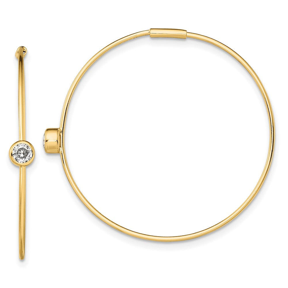 Sterling Silver Gold-tone Polished CZ Bezel Endless Round Hoop Earrings, 32 x 35 mm