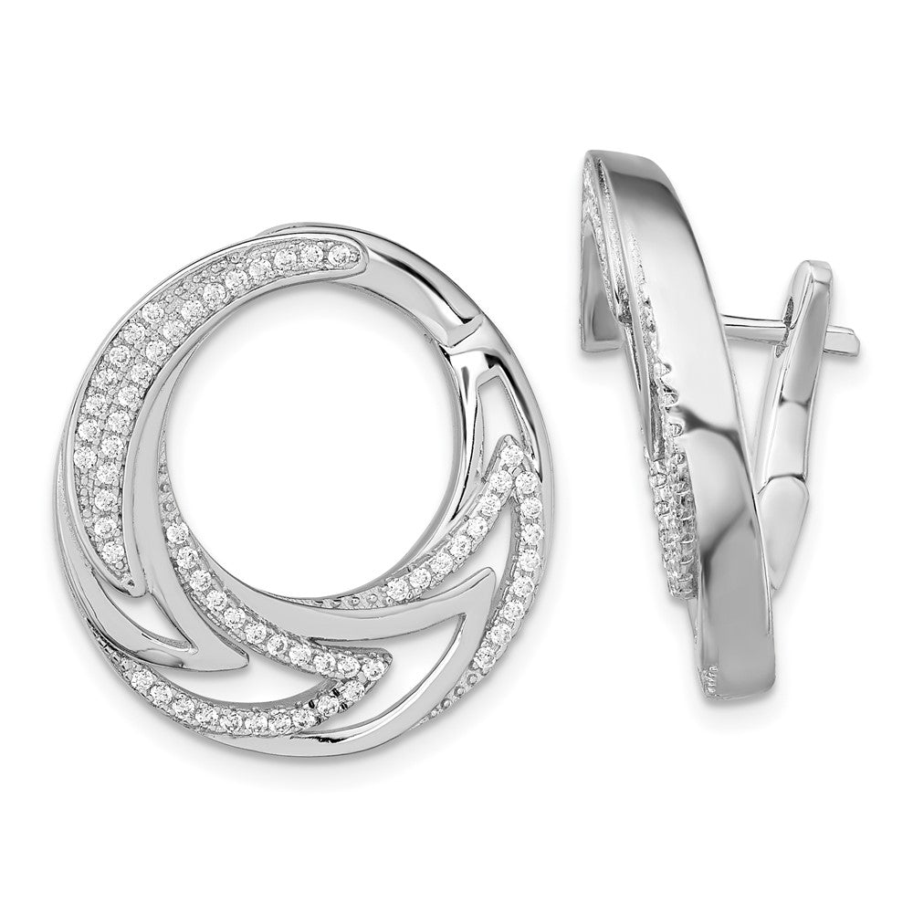 Pure Fire Sterling Silver Rhod-plated CZ Hinged Hoop Earrings, 23 x 24 mm