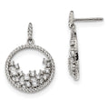 Sterling Silver CZ Circle Dangle Post Earrings, 26.5 x 17.5 mm