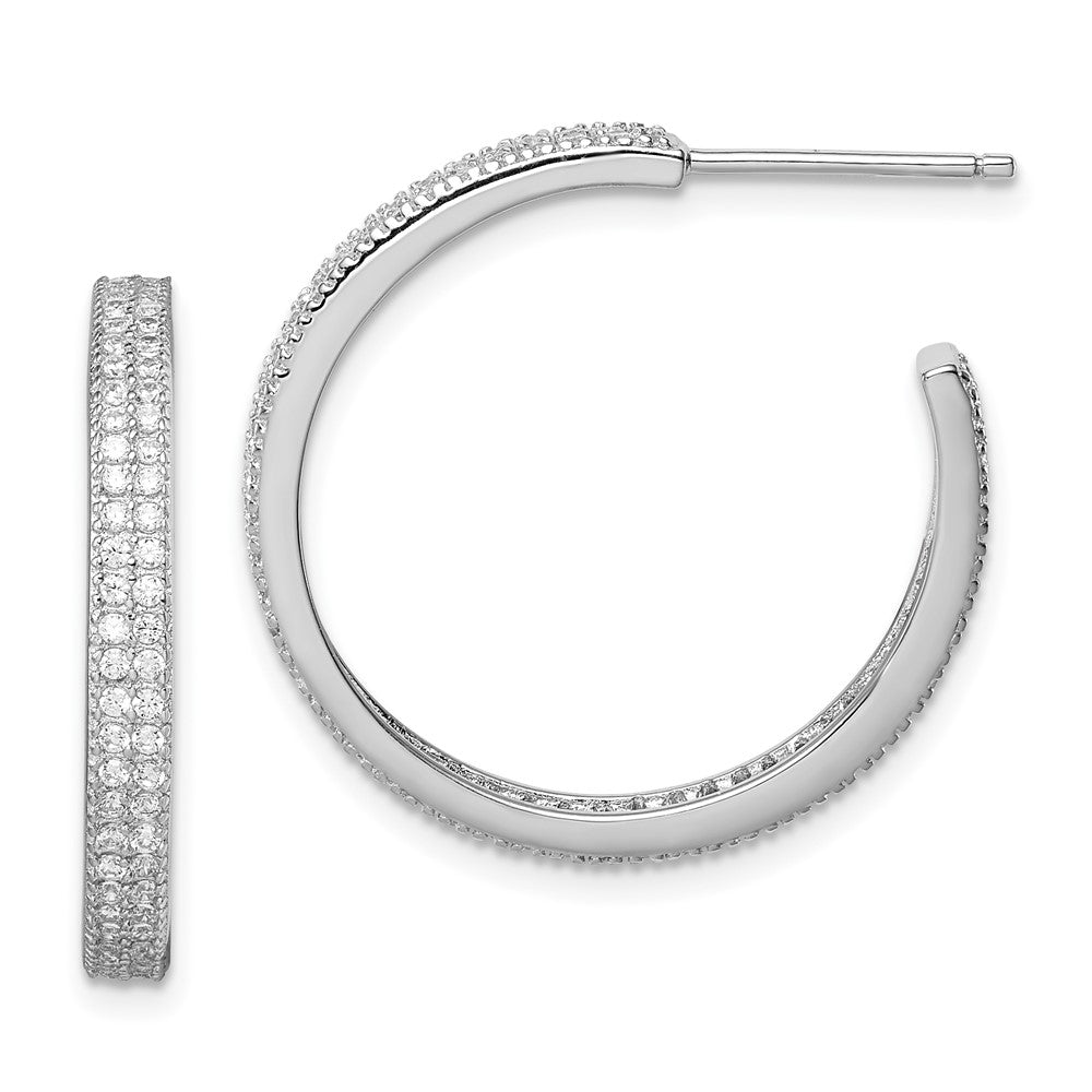 Sterling Silver Rhodium-plated CZ 20x3mm C-Hoop Earrings, 24 x 24 mm