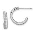 Sterling Silver Rhodium-plated CZ 14x3.5mm C-Hoop Post Earrings, 15 x 14 mm