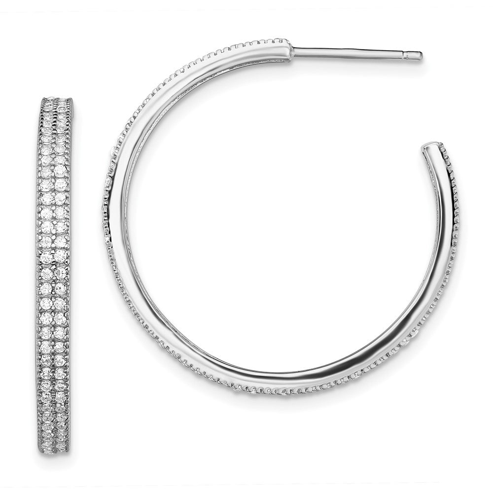 Sterling Silver Rhodium-plated CZ 30x3mm Hoop Earrings, 34 x 33 mm