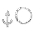 Sterling Silver Rhodium-plated CZ Anchor Hinged Earrings, 18 x 18 mm