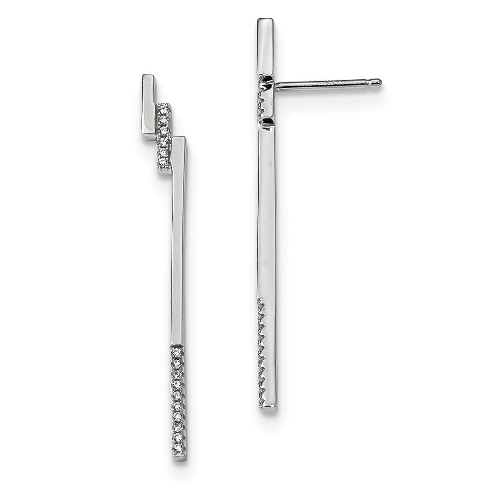 Sterling Silver Rhodium-plated Bar and CZ Post Earrings, 42 x 5 mm