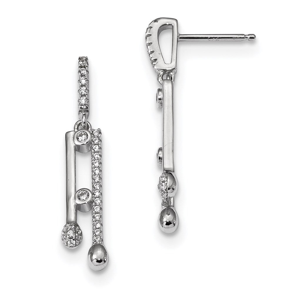 Pure Fire Sterling Silver Rhodium-plated CZ Post Dangle Earrings, 31.5 x 5 mm