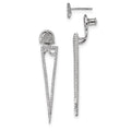 Sterling Silver Rhodium-plated CZ Front & Back Triangle Earrings, 50 x 9 mm