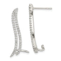 Sterling Silver Polished CZ Double Row Post & Cuff Ear Climber Earrings, 30 x 4 mm