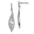 Sterling Silver CZ Dangle Post Earrings, 37 x 8 mm