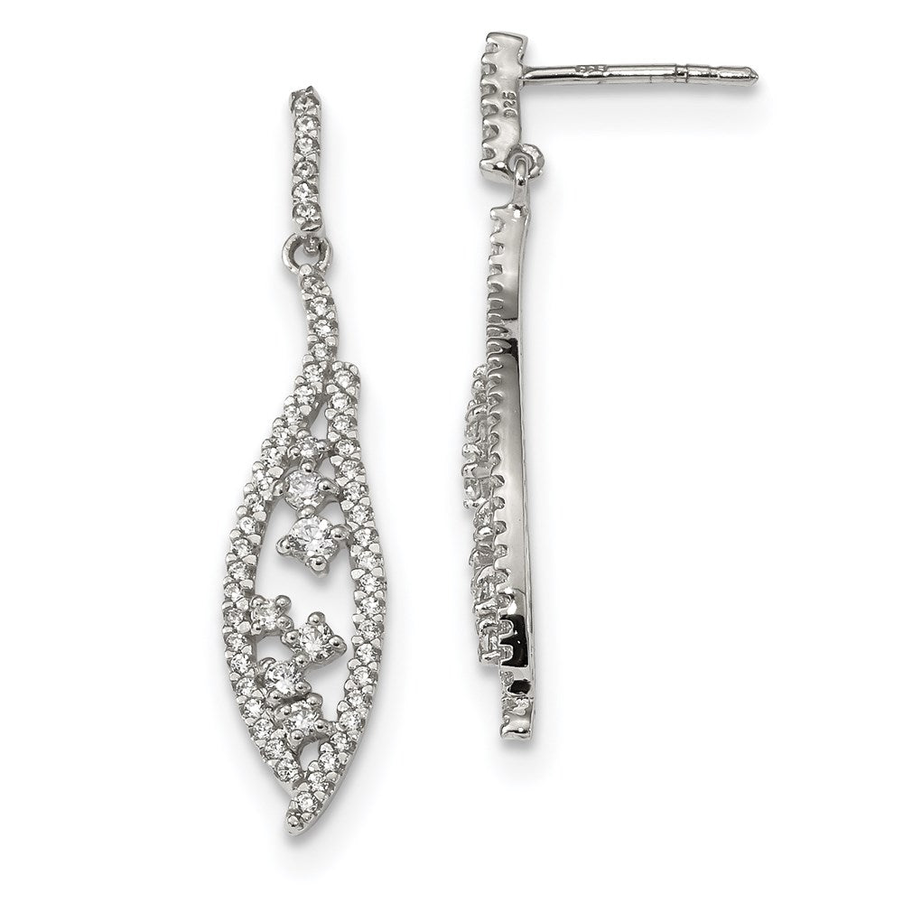 Sterling Silver CZ Dangle Post Earrings, 37 x 8 mm