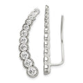 Sterling Silver Polished & Textured Graduated CZ Ear Climber Earrings, 30 x 5 mm
