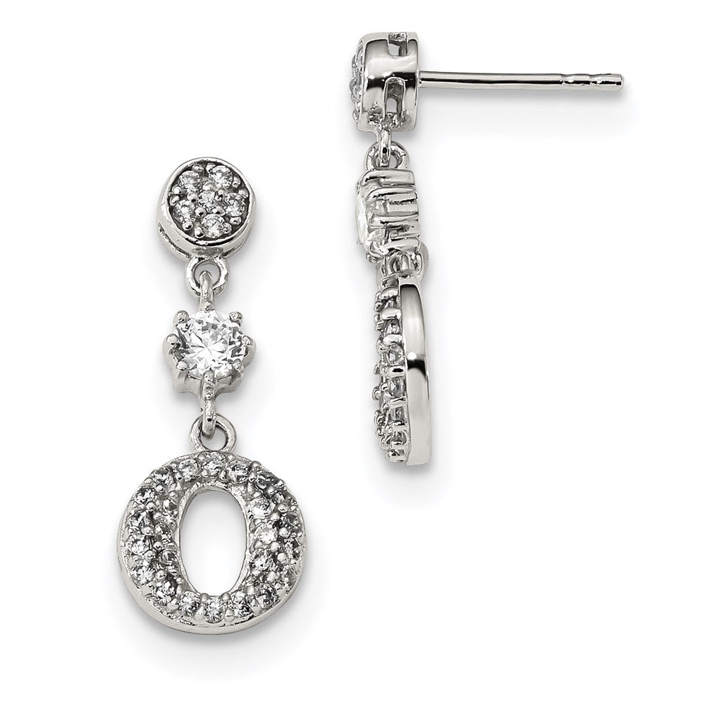Sterling Silver Rhodium-plated CZ Circle Dangle Earrings, 25 x 10 mm