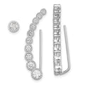 Sterling Silver RH-plated Polished & Textured CZ 1 Ear Climber & 1 Stud Ear, 32 x 5.04 mm