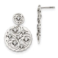 Sterling Silver CZ Post Dangle Earrings, 32 x 19 mm