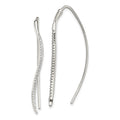 Sterling Silver Polished CZ Curved Bar Threader Earrings, 44.5 x 1.57 mm