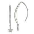 Sterling Silver Polished CZ Star Threader Earrings, 38 x 1.75 mm