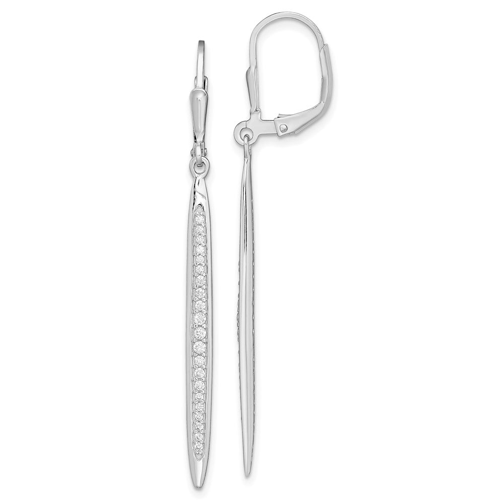 Sterling Silver Rhodium-plated Polished CZ Bar Leverback Dangle Earrings, 51 x 3.13 mm