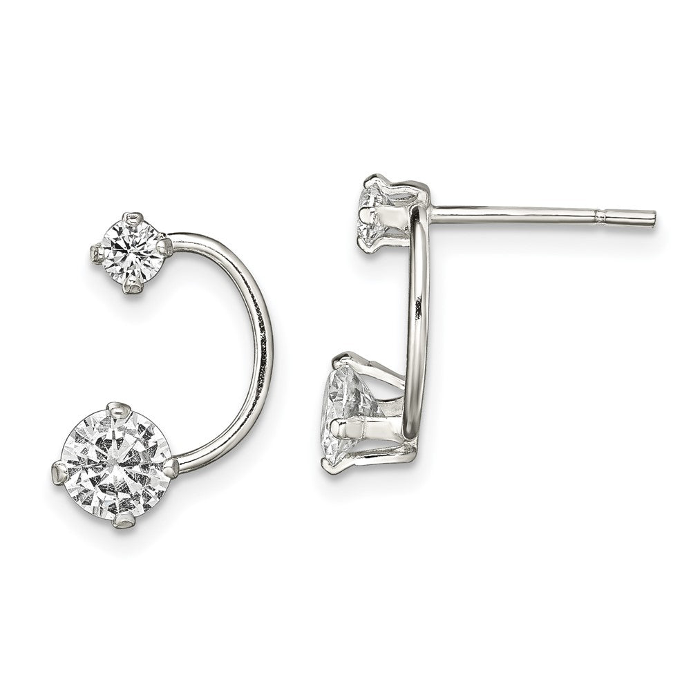 Sterling Silver Polished CZ Half-Circle Post Earrings, 14.4 x 9.72 mm