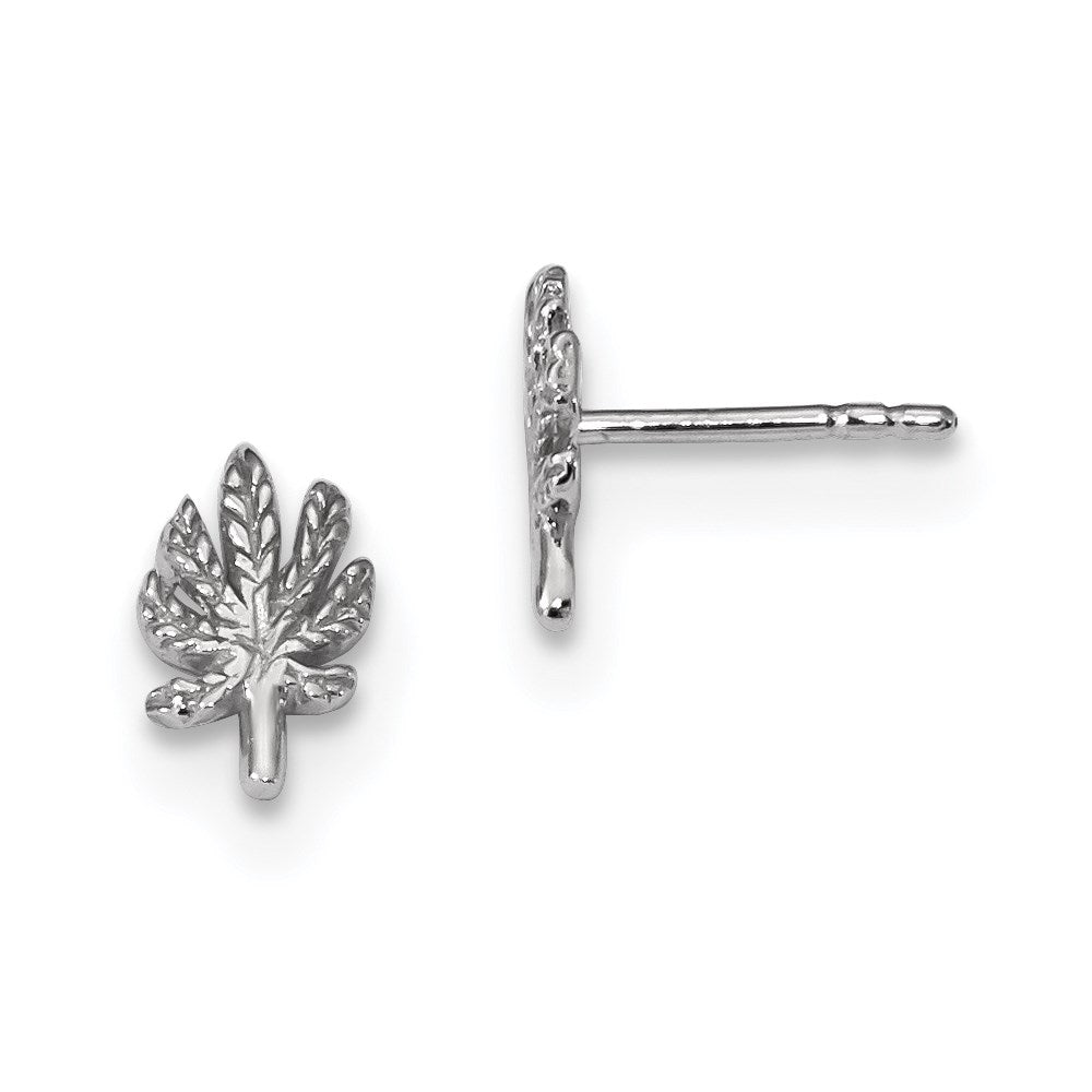 Sterling Silver Rhodium-plated Polished Leaf Post Earrings, 10.16 x 6.24 mm