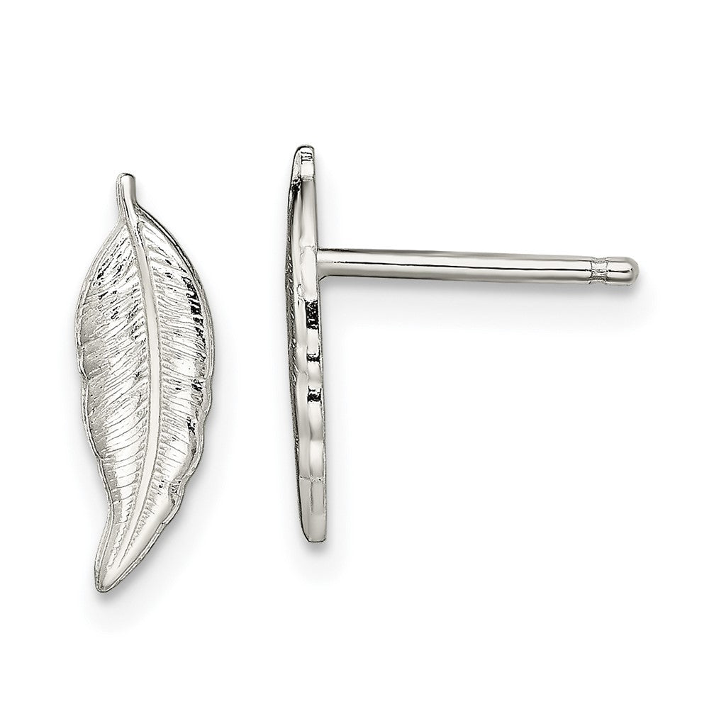 Sterling Silver Polished Feather Post Earrings, 17.2 x 4.48 mm