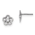 Sterling Silver Rhodium-plated Polished w/CZ Flower Post Earrings, 9.52 x 9.52 mm