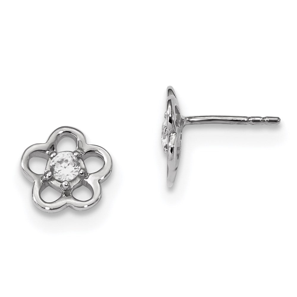 Sterling Silver Rhodium-plated Polished w/CZ Flower Post Earrings, 9.52 x 9.52 mm
