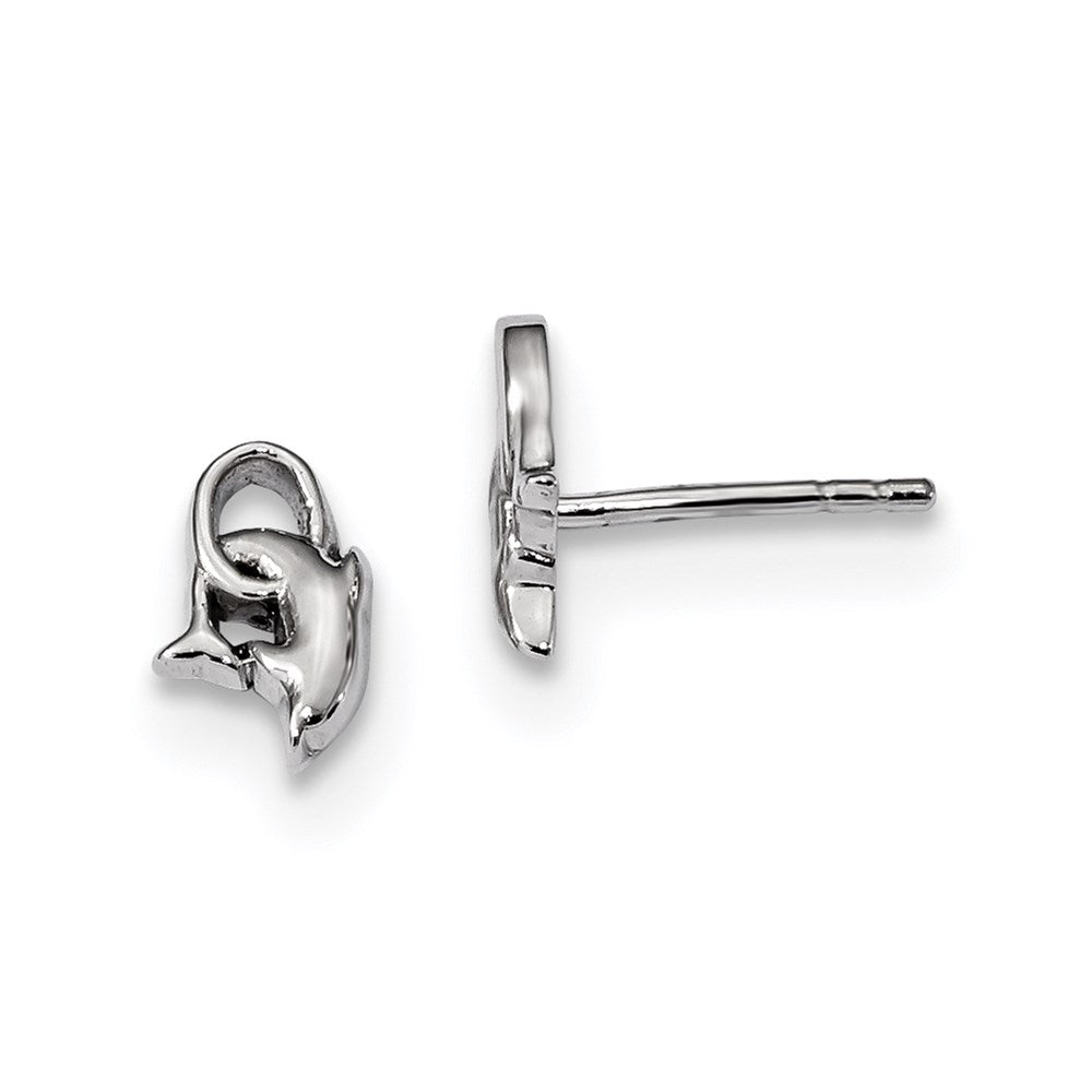 Sterling Silver Rhodium-plated Dolphin Diving Hoop Post Earrings, 9.23 x 5.68 mm