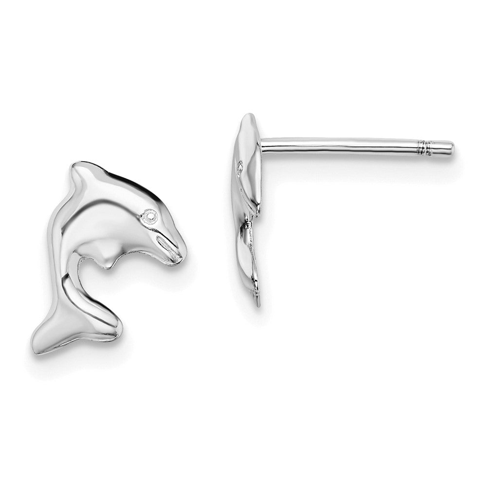 Sterling Silver Rhodium-plated Dolphin Stud Earrings, 9.18 x 6.97 mm