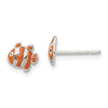 Sterling Silver Polished Enameled Clown Fish Post Earrings, 6.34 x 7.11 mm