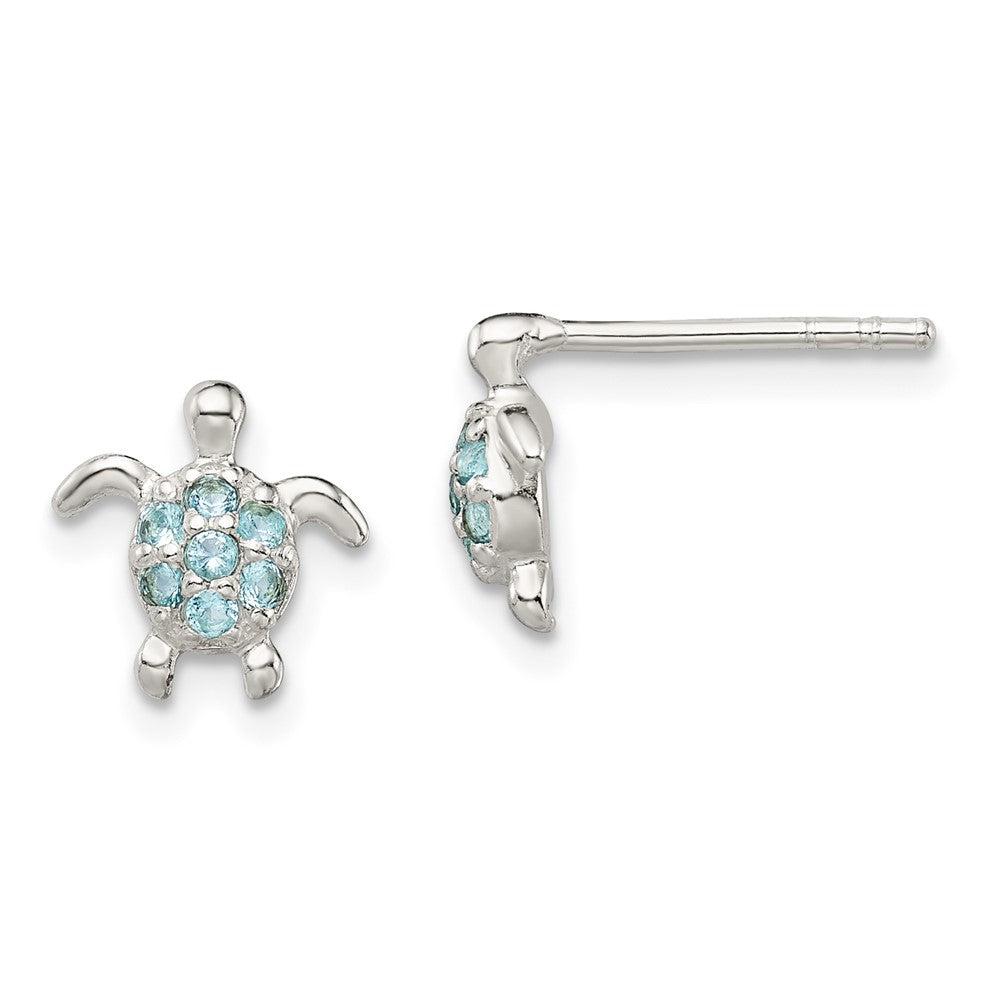 Sterling Silver CZ Turtle Post Earrings, 9.03 x 9.01 mm