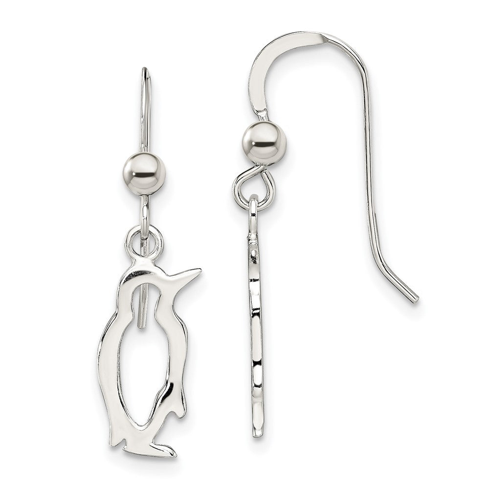 Sterling Silver Penguin Shepherd Hook Earrings, 25.5 x 6.73 mm