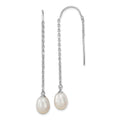 Sterling Silver Rhodium-plated 7-8mm White Teardrop Freshwater Cultured Pearl Threader Earrings, 57 mm
