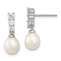 Sterling Silver Rhodium-plated 7-8mm White Rice Freshwater Cultured Pearl and CZ Post Dangle Earrings, 19 mm, 1.08 g