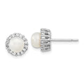 Sterling Silver Rhodium-plated CZ  Synthetic Pearl Post Earrings, 9.16 x 9.16 mm