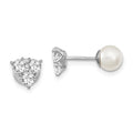 Sterling Silver Rhodium-plated Polished White 5-6mm Imitation Shell Pearl & CZ Reversible Post Earrings, 7 x 7 mm
