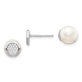 Sterling Silver Rhodium-plated Polished White 8-9mm Imititation Shell Pearl & CZ Hexagon Reversible Post Earrings, 9 x 9 mm