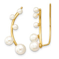 Sterling Silver Gold-tone Flash Gold-plated 3-6mm White Round Freshwater Cultured Pearl Ear Climber Earrings, 59 x 11 mm