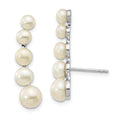 Sterling Silver Rhodium-plated 4-6mm White Freshwater Cultured Pearl Post Ear Climber Earrings, 32 x 7.22 mm