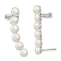 Sterling Silver Rhodium-plated 5-6mm White Button Freshwater Cultured Pearl Post Ear Climber and Cuff Earrings, 38 x 10 mm