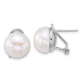 Sterling Silver Rhodium-plated 12-13mm White Button Freshwater Cultured Pearl Omega Back Earrings, 12.79 x 12.79 mm