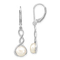 Sterling Silver Rhodium-plated Twisted 7-8mm White Button Freshwater Cultured Pearl Leverback Dangle Earrings, 38 x 9.08 mm