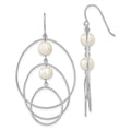 Sterling Silver Rhodium-plated 8-9mm White Semi-Round Freshwater Cultured Pearl Circles Dangle Earrings, 60 x 31 mm