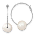 Sterling Silver Rhodium-plated 8-9mm White Round Freshwater Cultured Pearl Hoop Earrings, 24 x 20 mm