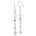 Sterling Silver Polished Pink FWC Pearl, Pink Jade, Rosaline, Cherry & Rose Quartz Dangle Earrings, 78 x 8.5 mm