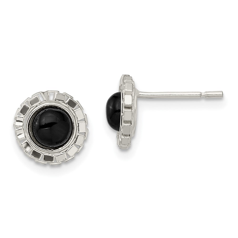 Sterling Silver Polished & Textured Black Onyx Post Earrings, 9 x 9 mm