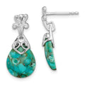 Sterling Silver Rhodium-plated w/Reconstituted Turquoise Dangle Earrings, 23.5 x 10.35 mm